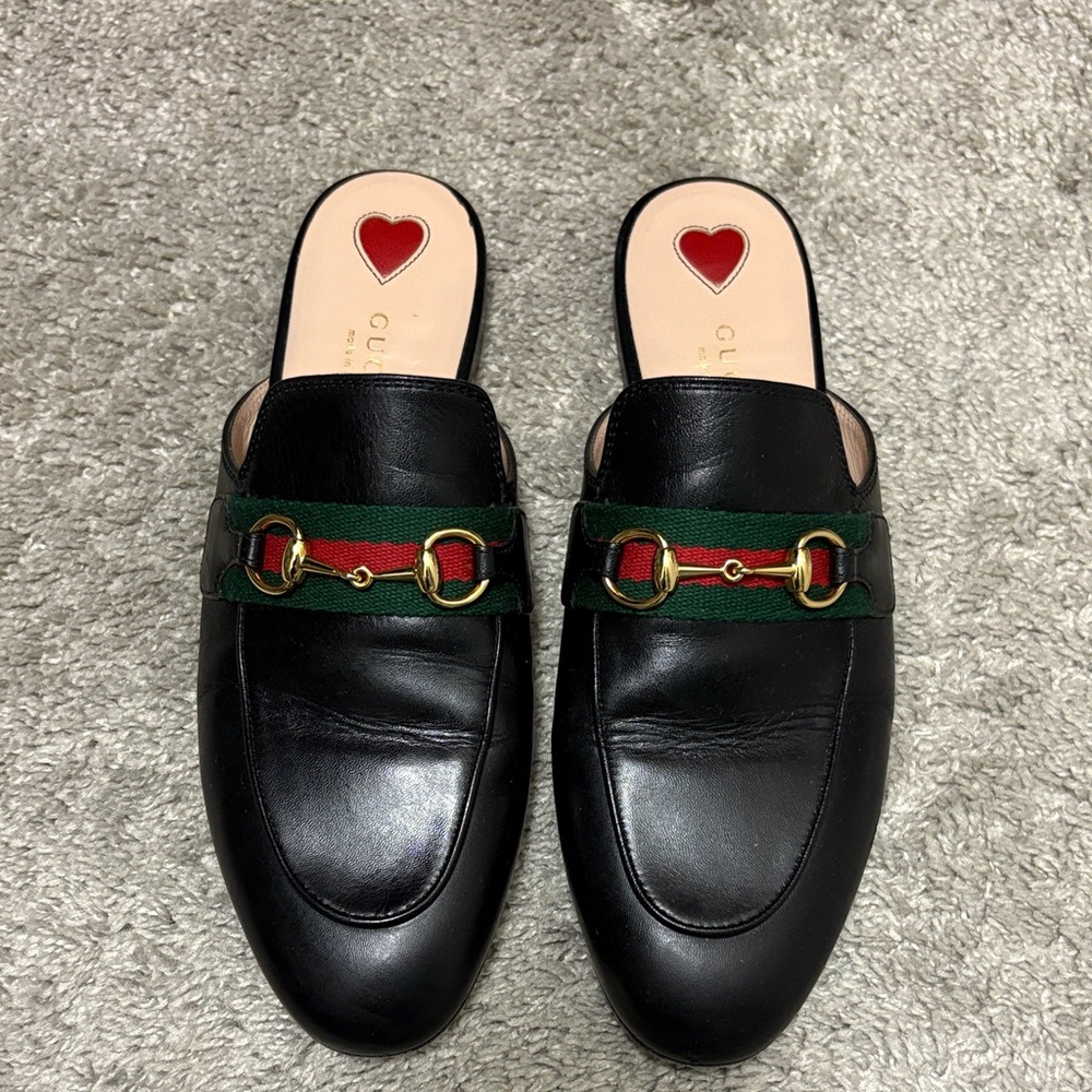 Gucci Black Mules with Green and Red Stripes